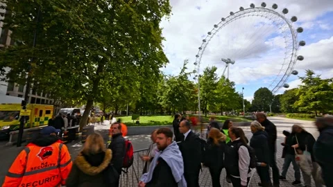 MOTION TIMELAPSE of The queue to see The Queen lying in state Stock Footage 213561277