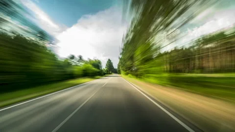 Motion Timelapse of a Speedy Day Drive. View From the Car Window to the Country Stock Footage 173403841