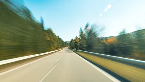 Motion Timelapse of a Speedy Day Drive. View From the Car Window to the Country Video stock 196269250