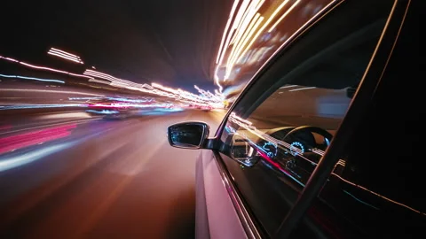 Motion timelapse of a speedy night drive in a big city ending. Stock Footage 157109318