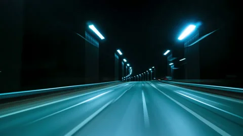 Motion timelapse of a speedy night drive near a big city. View from the car Stock Footage 169029543