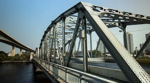 Motion Timelapse of Traffic on Memorial Bridge and Chao Phraya River Stock Footage 48133512