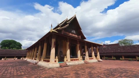 Motion towards to the Buddhist temple Wat Si Saket on a sunny day without people Stock Footage 285918610