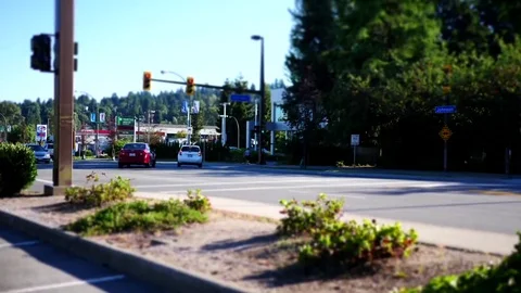 Motion of traffic flow on street in Coquitlam BC Canada with miniature effect Stock Footage 77363719