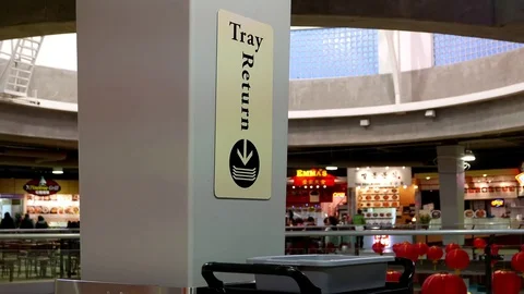 Motion of tray return sign at food court area inside mall Stock Footage 71901752