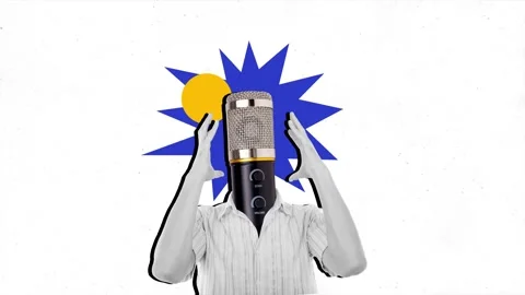 Motion trend art collage video of worried anonym guy instead head loud voice Stock Footage 302159076