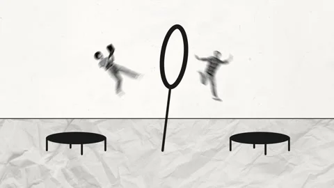 Motion trend art collage video of three happy men girl business partners Stock Footage 302988342