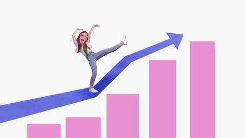 Motion trend collage video of happy businesswoman stand arrow chart development Video stock 304501049