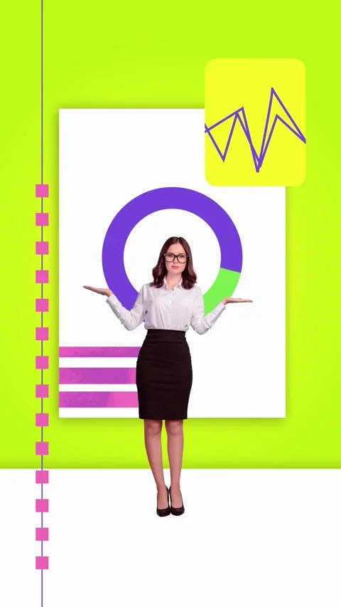 Motion trend collage video of happy businesswoman show diagram development Video stock 304501131