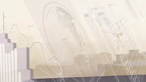 Motion triggered by smudge overlay, 3D bars rising and line graph drawing Video stock 322120286