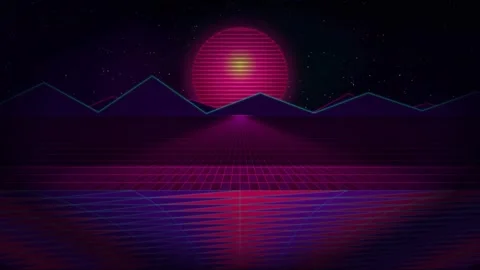 Motion of vibrant sunset over mountains with animated neon waves in a digit.. 库存影片 342525323