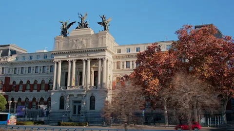 Motion view of the facade of Ministerio de Agricultura, Madrid, Spain Stock-Footage 302443949