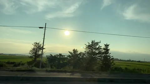 Motion view inside a driving car at Hokkaido Stock Footage 136712749