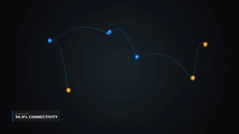 Motion Visualization of Connecting Nodes in Digital Network with Dynamic Li.. Stockbeeldmateriaal 342762416