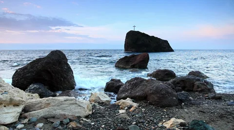Motion of the waves on the beach. Cape Fiolent, Crimea,  Video stock 32007480