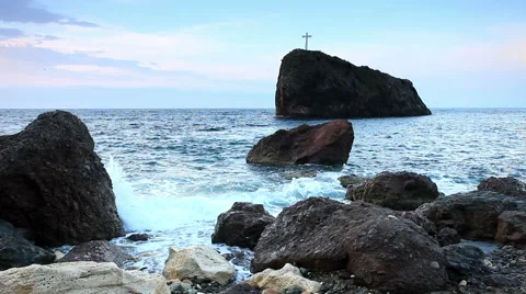 Motion of the waves on the beach. Cape Fiolent, Crimea, Russia. FULL HD Stock Footage 41895938