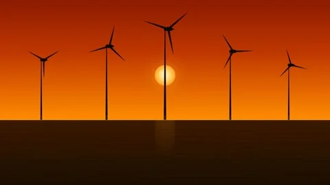 Motion of Wind Turbines at Sunset in a Renewable Energy Landscape for Susta.. 库存影片 342767491