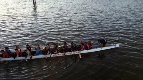 The motion of women rowing teams practicing at Rocky point park 스톡 동영상 143890639