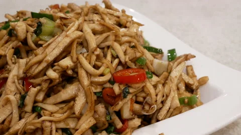 The motion of work fried shredded pork a... | Stock Video | Pond5