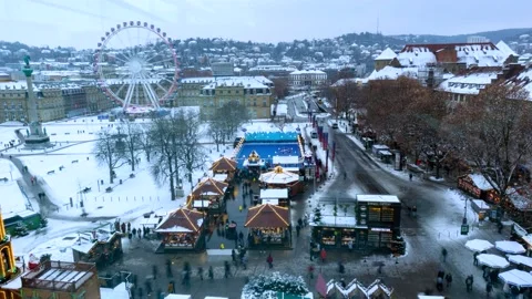 Motionlapse in Stuttgart, Germany, daytime view of snowy Christmas Market Stock Footage 227667112