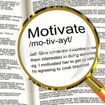 Motivate definition magnifier showing positive encouragement or inspiration Stock Illustration