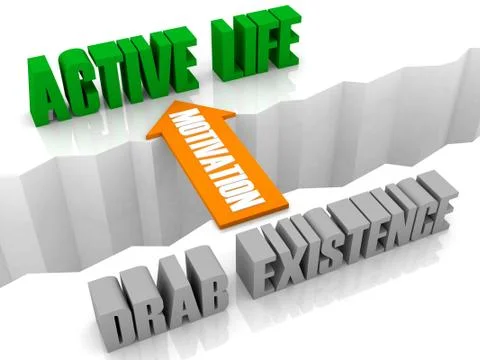 Motivation is the bridge from DRAB EXISTENCE to ACTIVE LIFE. Concept 3D illus Stock Illustration