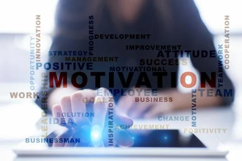 Motivation concept on the virtual screen. Words cloud. Stock Illustration