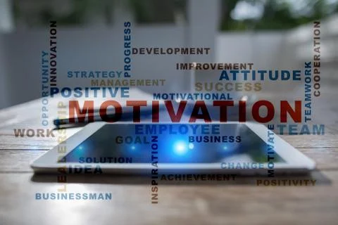 Motivation concept on the virtual screen. Words cloud. Stock Illustration