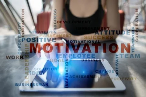Motivation concept on the virtual screen. Words cloud. Stock Illustration
