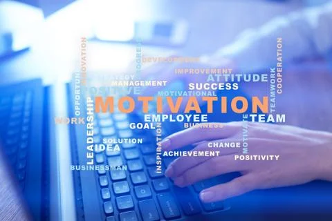 Motivation concept on the virtual screen. Words cloud. Stock Photos