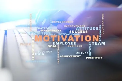 Motivation concept on the virtual screen. Words cloud. 스톡 사진