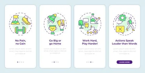 Motivation lessons onboarding mobile app screen Illustrazione stock