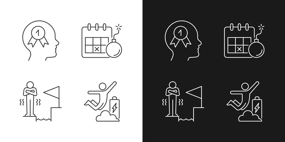 Motivation to win linear icons set for dark and light mode Illustrazione stock