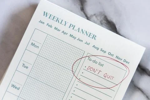 Motivational note on a planner Stock Photos