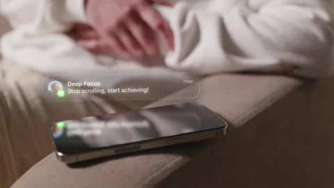 Motivational notification on smartphone screen to stop scrolling horizontal.. Stock Footage 334732245