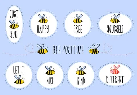 Motivational quotes with bee, vector sticker set Stock Illustration