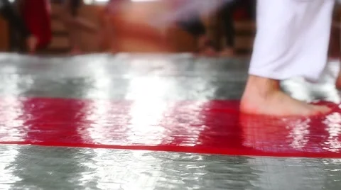 Motivational video. Young people in martial arts warms up and running Stock Footage 59085277