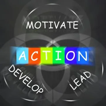Motivational words displays action develop lead and motivate Stockillustratie