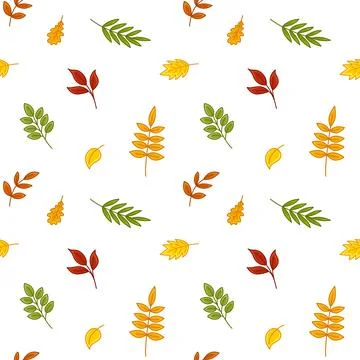 Motley leaves. Fall seamless pattern. Leaf fall. Cartoon, Vector Stock Illustration