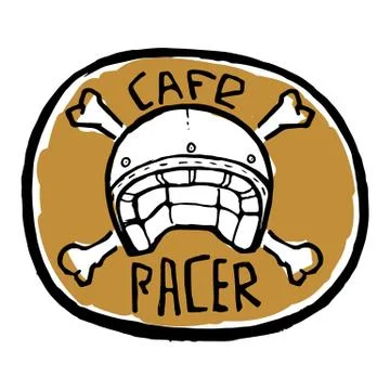 Moto biker theme, icon. Cafe racer. Golden, white Stock Illustration