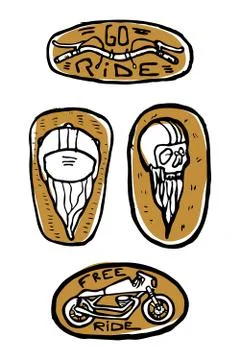 Moto biker theme, icon set. Cafe racer. Golden, white Illustrazione stock