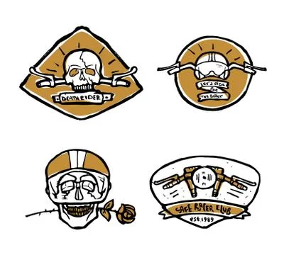 Moto biker theme, icon set. Cafe racer. Golden, white Stock Illustration