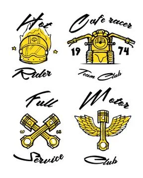 Moto biker theme, icon set. Cafe racer. Golden Stock Illustration