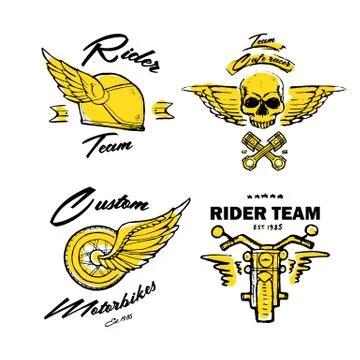 Moto biker theme, icon set. Cafe racer. Golden Stock Illustration