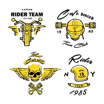 Moto biker theme, icon set. Cafe racer. Golden Stock Illustration