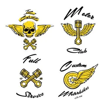 Moto biker theme, icon set. Cafe racer. Golden Stock Illustration