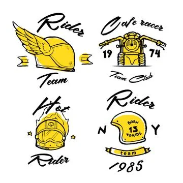 Moto biker theme, icon set. Cafe racer. Golden Stock Illustration