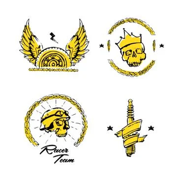 Moto biker theme, icon set. Cafe racer. Golden Stock Illustration