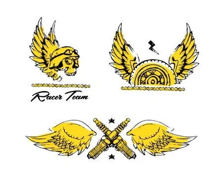 Moto biker theme, icon set. Cafe racer. Golden Stock Illustration
