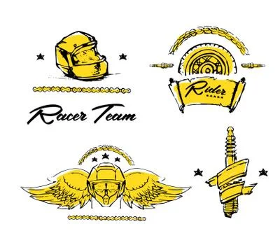 Moto biker theme, icon set. Cafe racer. Golden Stock Illustration